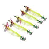 Maxbell 5pcs Luminous Squid Jigs Saltwater Fishing Lures Octopus Squid Hooks Yellow