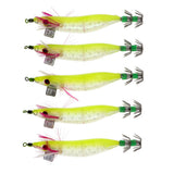 Maxbell 5pcs Luminous Squid Jigs Saltwater Fishing Lures Octopus Squid Hooks Yellow
