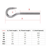 Maxbell Marine 304 Stainless Steel Hook Bolt Eye Screw Threaded Bolt Boat Parts M4