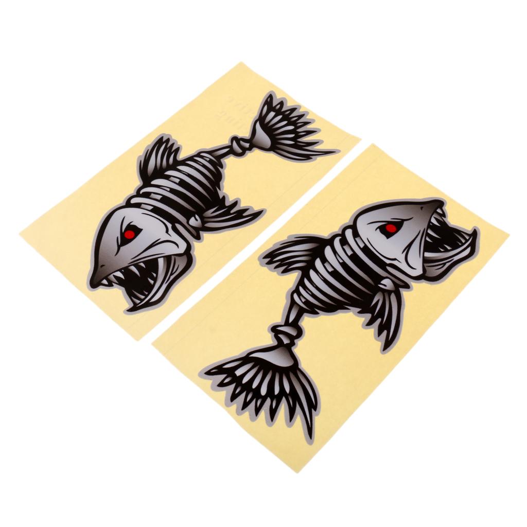 Maxbell 2 Pieces Skeleton Fish Decals Stickers Boat Canoe Kayak Fishing Graphics L