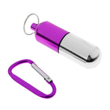 Aluminum Alloy Waterproof Pill Box Drug Holder Container + Keychain Purple