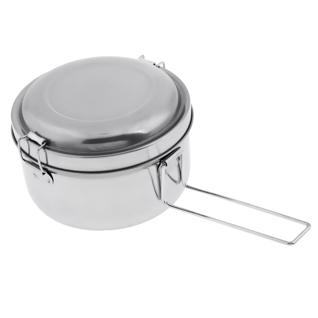 Maxbell Stainless Steel Lunch Box Double Layer Food Carrier with Folding Handle 14cm