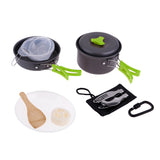 Maxbell Aluminum Camping Mess Kit Cookware Cutlery Foldable Pot Pan Bowl Dish Green
