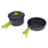 Maxbell Aluminum Camping Mess Kit Cookware Cutlery Foldable Pot Pan Bowl Dish Green