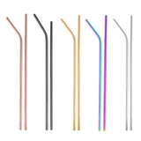 Maxbell 2x Stainless Steel Drinking Straw Sucker Straight Bent Set Silver 265x6mm