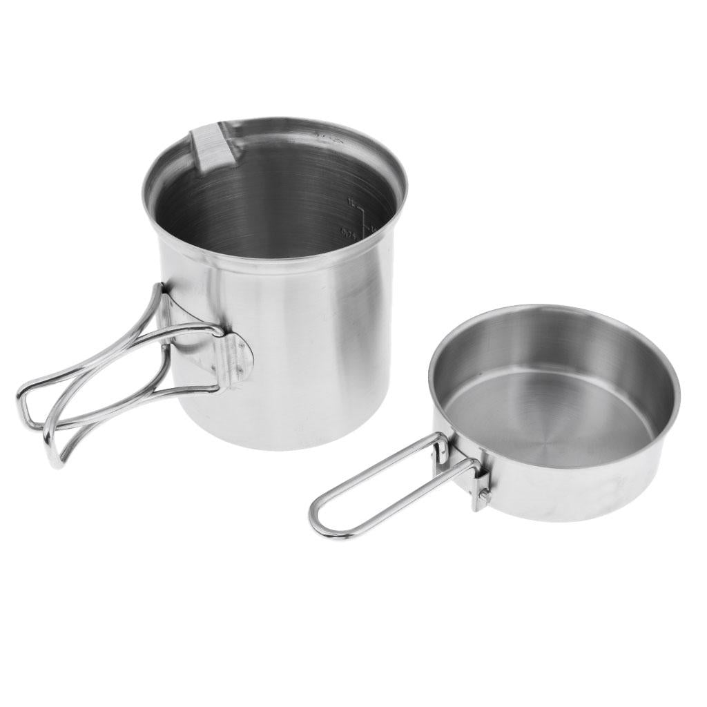Maxbell 2pcs/set Stainless Steel Folding Camping Hiking Pot Stockpots With Carry Bag
