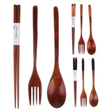 Maxbell Portable Travel Camping Compact Utensil Set Wood Spoon Fork Chopstick No String