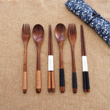 Maxbell Portable Travel Camping Compact Utensil Set Wood Spoon Fork Chopstick No String