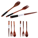 Maxbell Portable Travel Camping Compact Utensil Set Wood Spoon Fork Chopstick No String