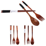 Maxbell Portable Travel Camping Compact Utensil Set Wood Spoon Fork Chopstick No String
