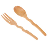Maxbell Outdoor Wood Spoon Fork Set Camping Hiking Dinner Lunch Cutlery Tableware S