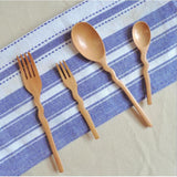 Maxbell Outdoor Wood Spoon Fork Set Camping Hiking Dinner Lunch Cutlery Tableware S