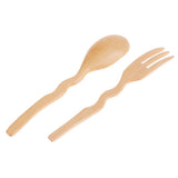 Maxbell Outdoor Wood Spoon Fork Set Camping Hiking Dinner Lunch Cutlery Tableware S