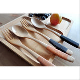 Maxbell Exquisite Creative Wooden Spoon Fork Travel Lunch Flatware Black Spoon