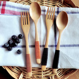 Maxbell Exquisite Creative Wooden Spoon Fork Travel Lunch Flatware Black Fork