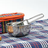 Max Folding Compact Stainless Steel Cooking Mess Tins Camping Food Holiday 700ml