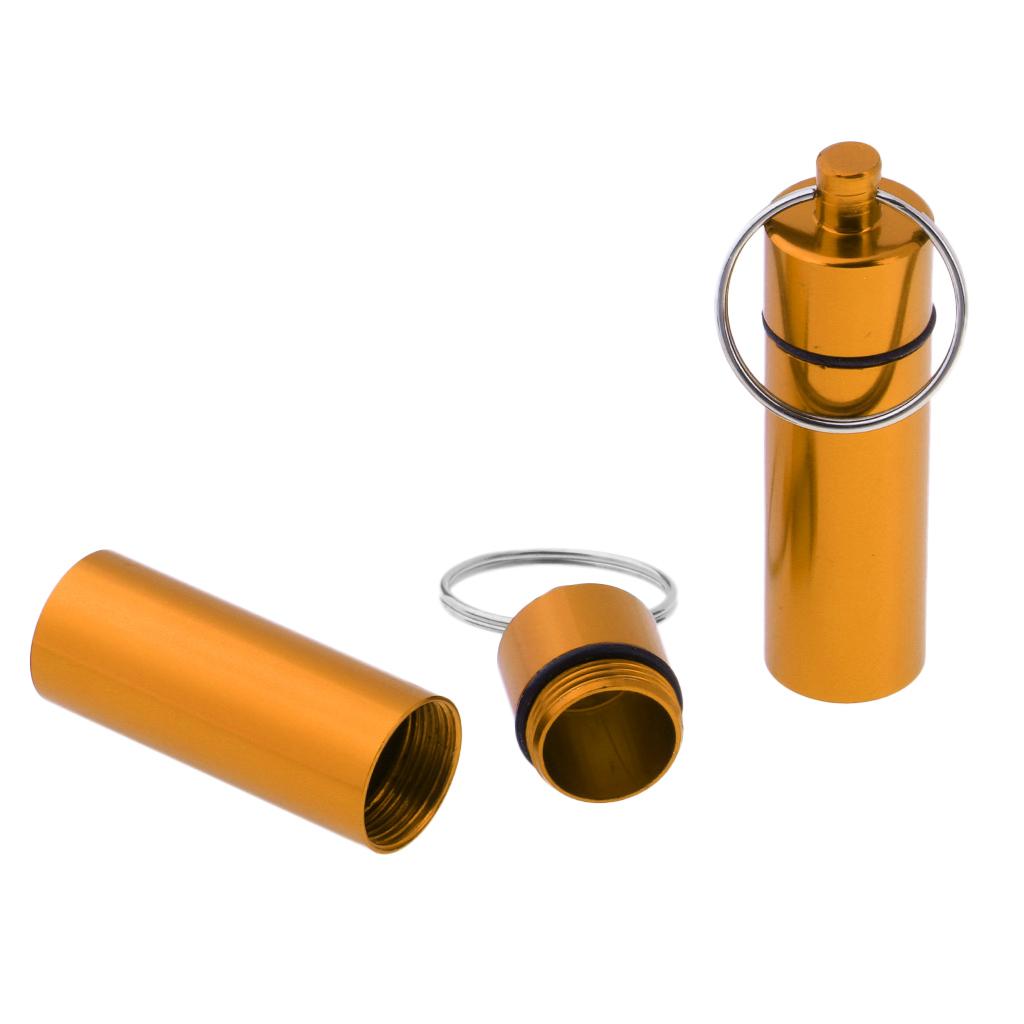 Maxbell 2Pcs Waterproof Aluminum Pill Box Case Bottle Cache Drug Holder Keychain Flat Yellow