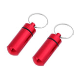 Maxbell 2Pcs Waterproof Aluminum Pill Box Case Bottle Cache Drug Holder Keychain Round Red