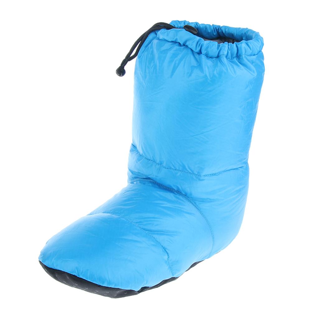 Maxbell White Goose Down Slippers Winter Warm Camping Tent Foot Booties Blue M