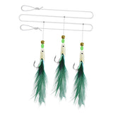 Maxbell 3Pcs/Set Carbon Steel Feather Bass Cod Lure Sea Fishing Luminous Hook Green