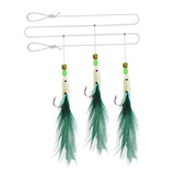 Maxbell 3Pcs/Set Carbon Steel Feather Bass Cod Lure Sea Fishing Luminous Hook Green