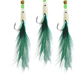 Maxbell 3Pcs/Set Carbon Steel Feather Bass Cod Lure Sea Fishing Luminous Hook Green