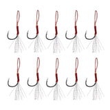 Maxbell 10pcs Fishing Assist Jig Hook Live Baits Hooks with Braid Lines Silver 14