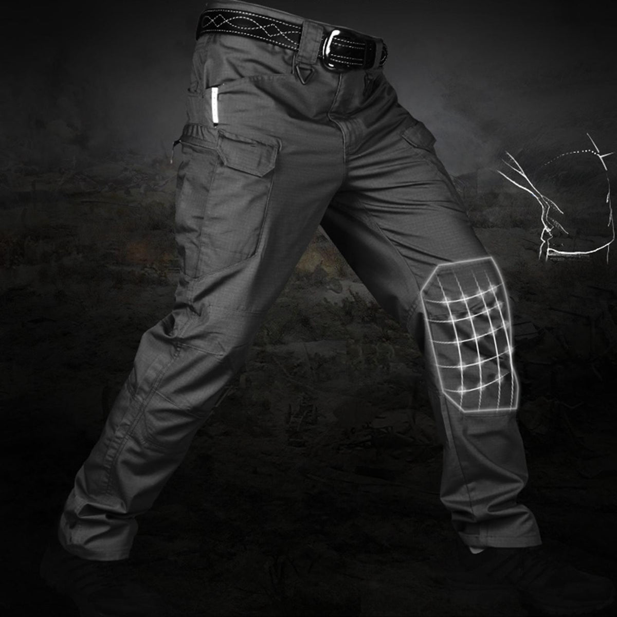 Mens Streetwear Casual Cargo Work Pants Amy Trousers Multi Pockets Black_S
