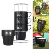 Maxbell 4x Double Camping Cups Heating Preservative Wearable for Cooking w/Holder