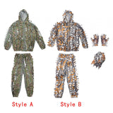 Maxbell Leaves Ghillie Suit Set Woodland Hunting Hooded Jacket Pant for Farming