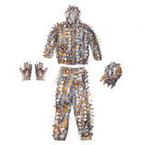 Maxbell Leaves Ghillie Suit Set Woodland Hunting Hooded Jacket Pant for Farming