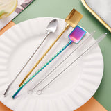Maxbell Stainless Steel Straw Long Handle Spoon with Brush Straight and Tip