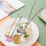 Maxbell Stainless Steel Straw Long Handle Spoon with Brush Straight and Tip