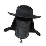 Maxbell Fishing Hat with Removable Neck Flap Cover Gardening Bucket Hat Face Mask Black