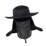 Maxbell Fishing Hat with Removable Neck Flap Cover Gardening Bucket Hat Face Mask Black