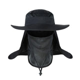 Maxbell Fishing Hat with Removable Neck Flap Cover Gardening Bucket Hat Face Mask Black