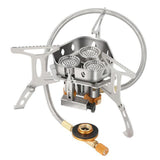 Maxbell Camping Gas Stove 3 Furnaces Heads Folding Backpacking Hiking Outdoor Extension Hose