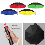 Maxbell Folding Long Handle Umbrella Windproof Double Layer for Camp Fishing Women red