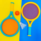 Maxbell 4Pcs Kids Tennis Racket Set with Tennis Ball Sponge Handle Badminton Racquet Blue Yellow