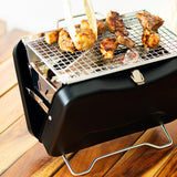 Maxbell Charcoal Grill Camping Tool Suitcase Shaped Portable for Picnic Backyard 30x20cm Black