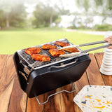 Maxbell Charcoal Grill Camping Tool Suitcase Shaped Portable for Picnic Backyard 30x20cm Black