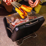 Maxbell Charcoal Grill Camping Tool Suitcase Shaped Portable for Picnic Backyard 30x20cm Black