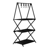 Maxbell Folding Storage Shelves Organizing Rack Portable for Kitchen Picnic Black 3 Tier