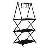 Maxbell Folding Storage Shelves Organizing Rack Portable for Kitchen Picnic Black 3 Tier