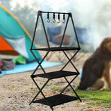 Maxbell Folding Storage Shelves Organizing Rack Portable for Kitchen Picnic Black 3 Tier