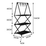 Maxbell Folding Storage Shelves Organizing Rack Portable for Kitchen Picnic Black 3 Tier