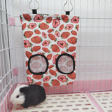 Maxbell Rabbit Feeder Hanging Hay Bags Feeder Bag Hanging Pouch for Backyard Outside S strawberry