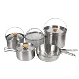 Maxbell 5x Stainless Steel Cooking Pot Kit Camping Pan Picnic Backpacking Outdoor