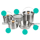 Maxbell 5x Stainless Steel Cooking Pot Kit Camping Pan Picnic Backpacking Outdoor
