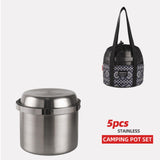 Maxbell 5x Stainless Steel Cooking Pot Kit Camping Pan Picnic Backpacking Outdoor
